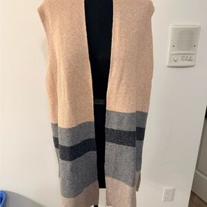 LOFT Colorblock Open Cardigan in Beige and Charcoal